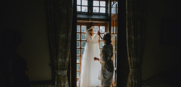 Bride with her dress before the wedding